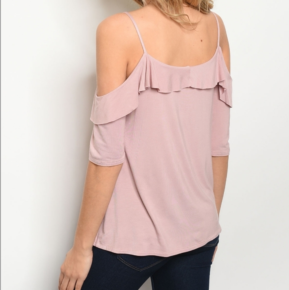 Soft Mauve Ruffled Cold-shoulder top - Picture 2 of 7